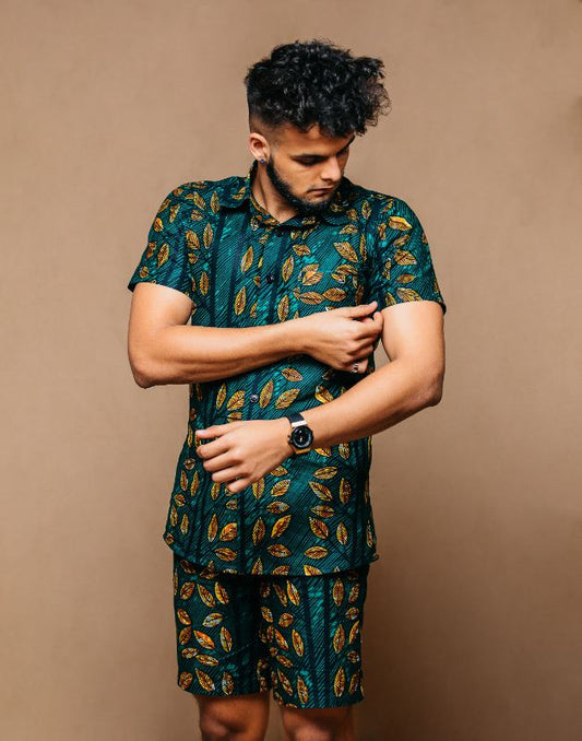 Kitenge Shirt & Shorts Set - Majani